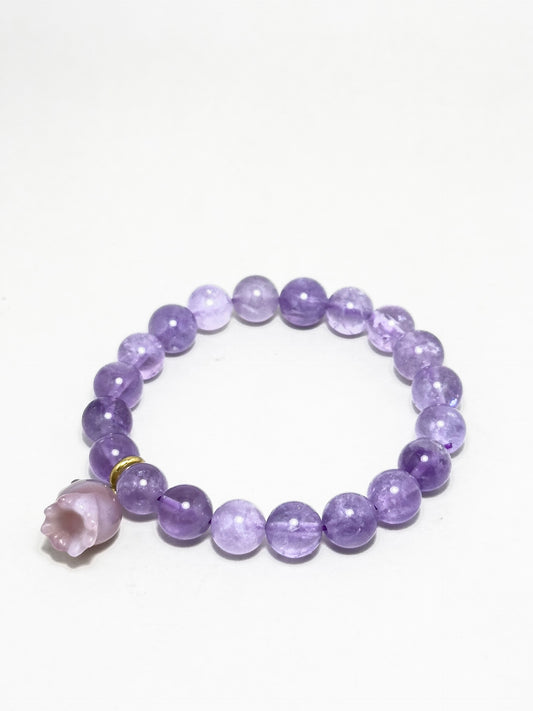 Peace of Mind amethyst bracelet with rose quartz charm
