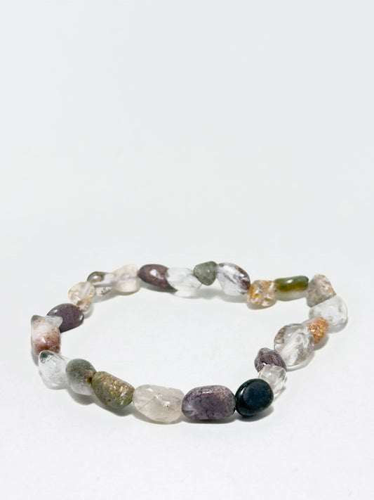 Handmade full Phantom Quartz bracelet with irregular natural stones in earthy tones — designed to support spiritual growth, clarity, and inner guidance.