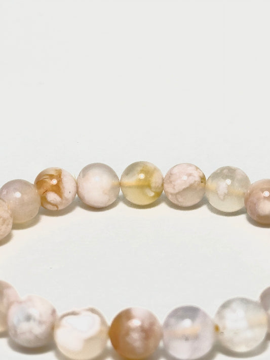 Full Cherry Blossom Agate bracelet with soft pink tones