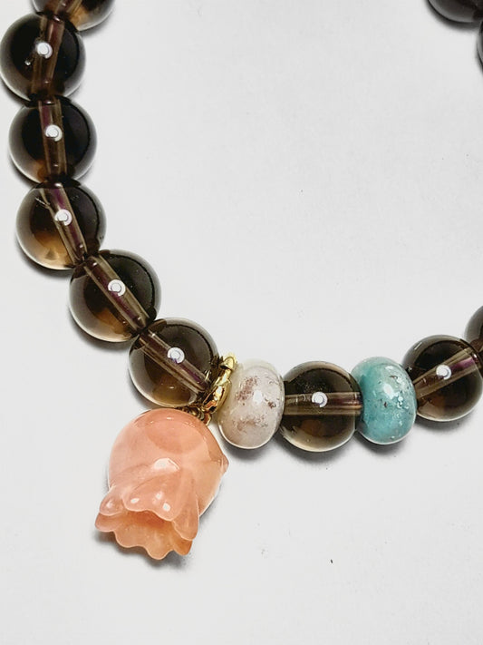 Smoky Rose bracelet with Indian Jasper and Smoky Quartz beads
