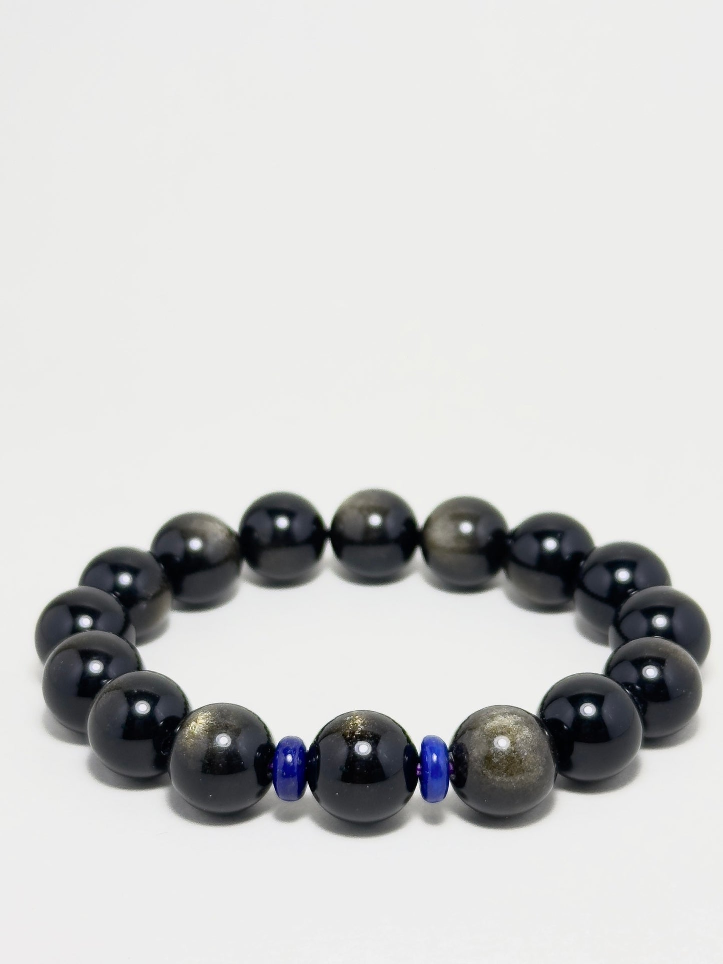 Handmade bracelet with 10mm Golden Obsidian beads and Lapis Lazuli spacers