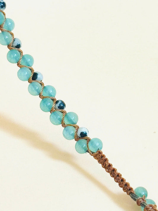 Twin Flow – Green Aventurine & Dalmatian Jasper Macrame Bracelet | Handmade Gemstone Jewelry | Luck & Joy Stones