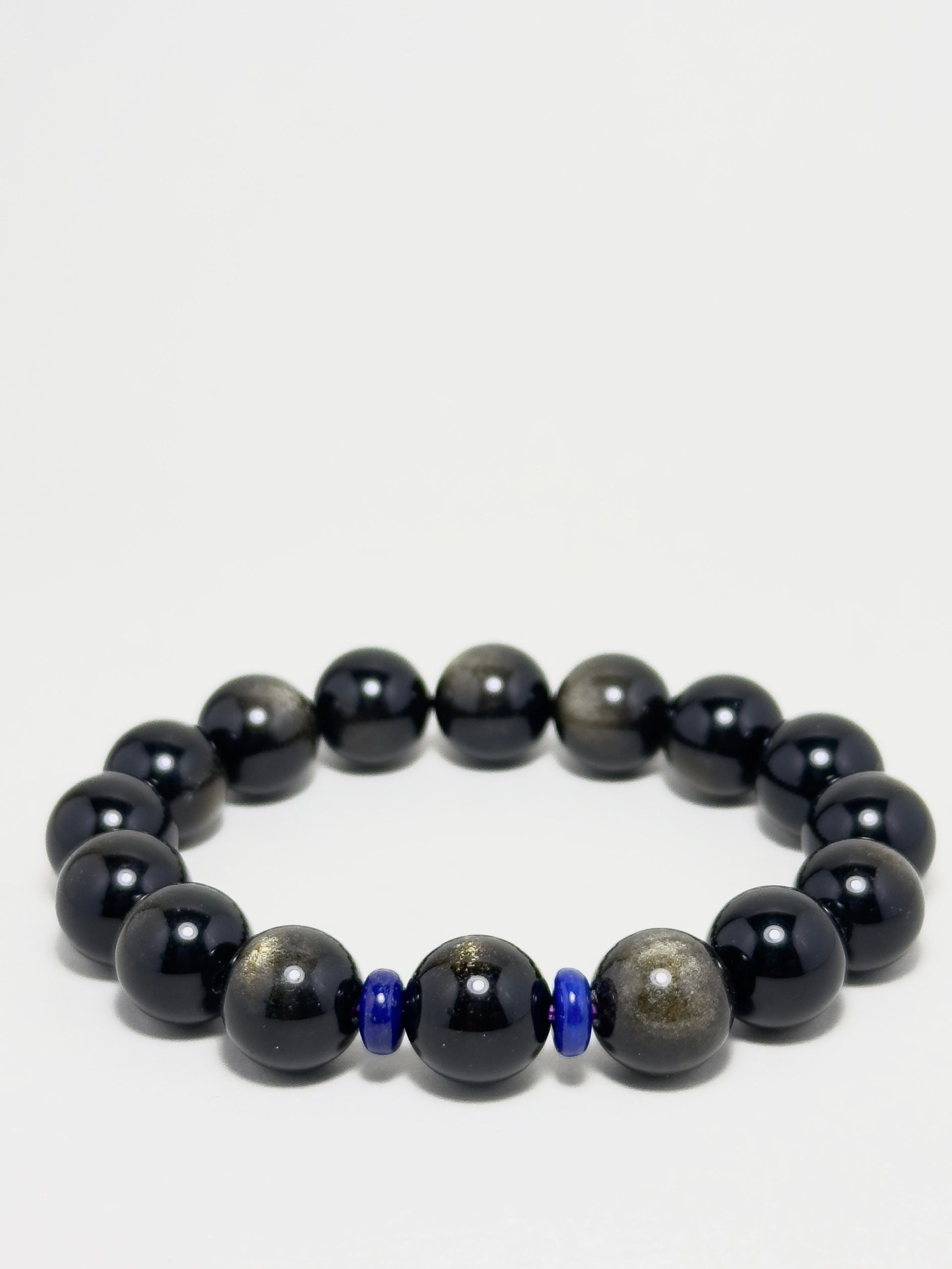 Handmade bracelet with 10mm Golden Obsidian beads and Lapis Lazuli spacers