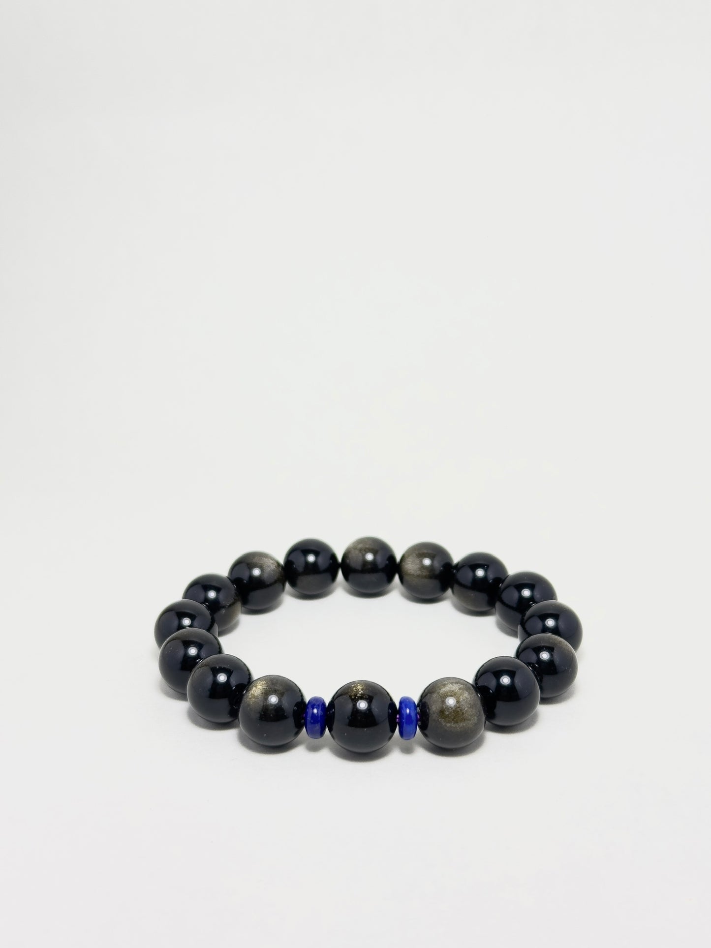 Handmade bracelet with 10mm Golden Obsidian beads and Lapis Lazuli spacers