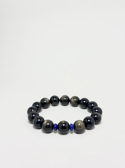 Handmade bracelet with 10mm Golden Obsidian beads and Lapis Lazuli spacers