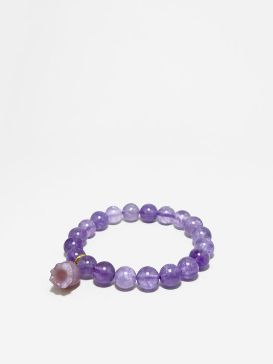 Peace of Mind amethyst bracelet with rose quartz charm