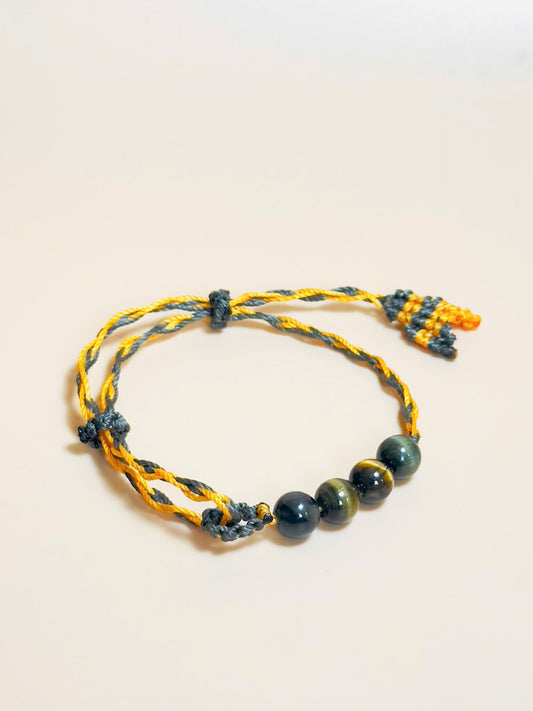 Golden brown Tiger’s Eye bracelet with whale tail macrame closure
