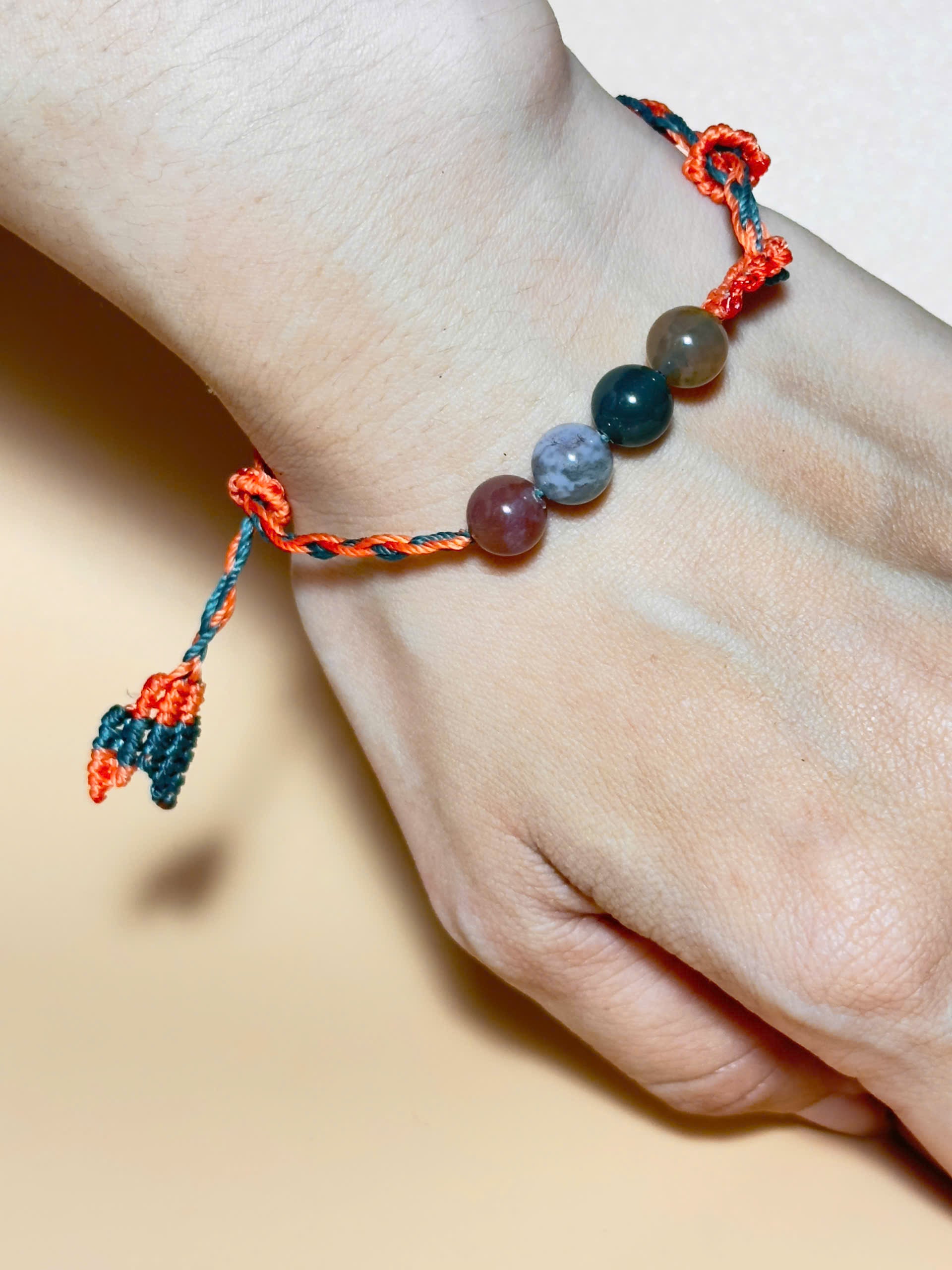 Earth-toned Indian Jasper bracelet with handmade whale tail knot