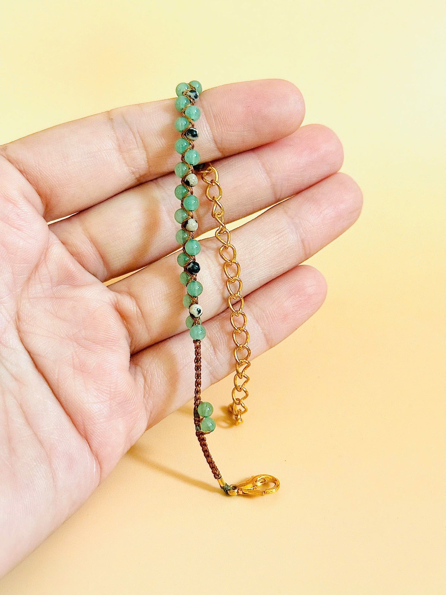 Twin Flow – Green Aventurine & Dalmatian Jasper Macrame Bracelet | Handmade Gemstone Jewelry | Luck & Joy Stones