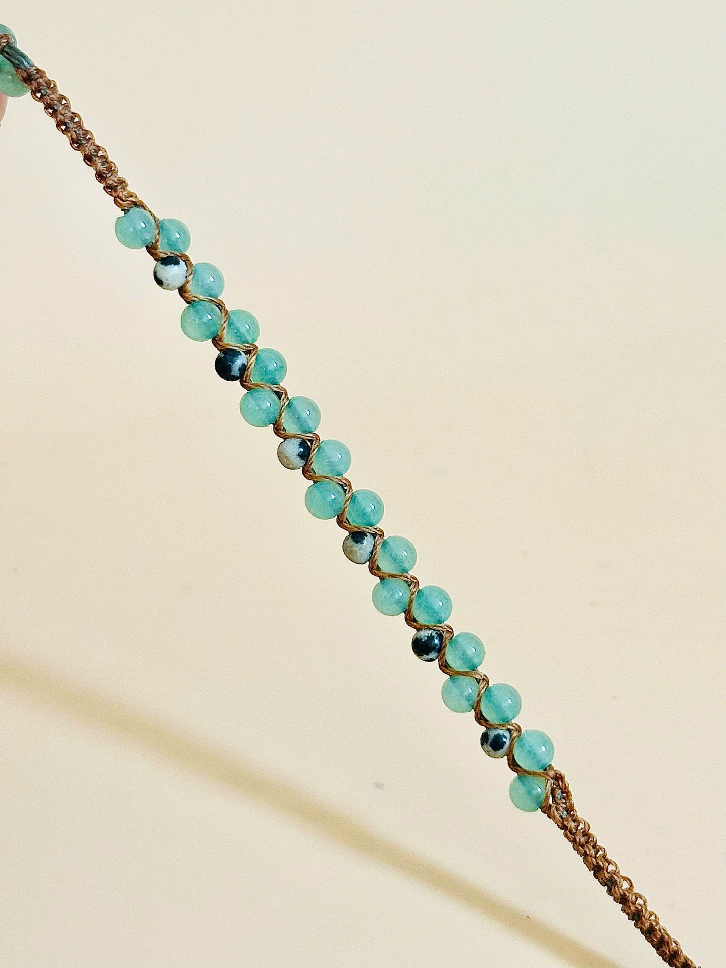 Twin Flow – Green Aventurine & Dalmatian Jasper Macrame Bracelet | Handmade Gemstone Jewelry | Luck & Joy Stones